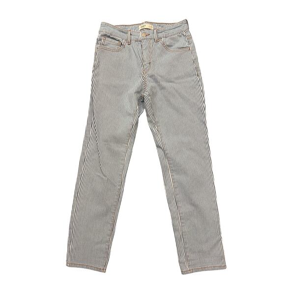 OAT NEW YORK Pinstriped Pants Blue White Spring Jeans size 25 0 Straight Skinny - Picture 1 of 8
